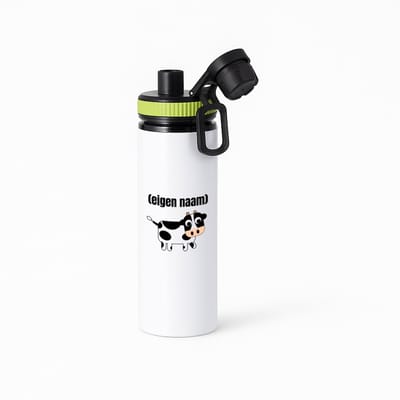 Hacebo® - kleine koe met eigen naam waterfles met draaidop groen - Koe - boeren/koeien liefhebbers - iemand die houdt van koeien - verjaardag - cadeau - kado - water fles - 850ML