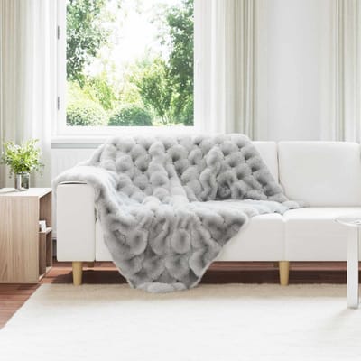 vidaXL - Antislip - deken - van - imitatie - konijnenbont - Olite - Grijs - Polyester