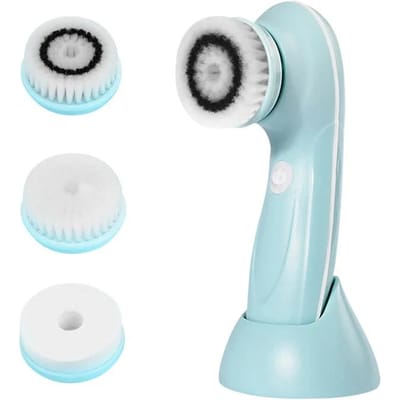Drievoudig Functioneel Gezichtsreinigingssysteem – Waterdichte Siliconen Borstel met Slim Laadstation voor Zachte Exfoliatie blauw