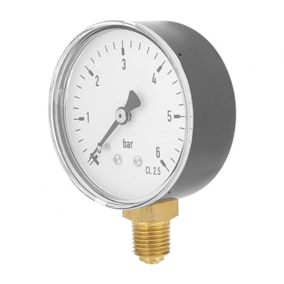 Dailygoods- Luchtdrukmeter 0-6 Bar - Manometer - Wijzerplaat 6 cm - Zijmontage - Duidelijke Markeringen - Metalen Buitenbehuizing