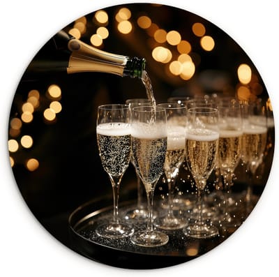 WallCircle® Wandcirkel 30x30 cm - Muurcirkel Lichtjes - Champagne - Dienblad - Glazen - Muurdecoratie woonkamer - Wanddecoratie keuken - Kamer decoratie accessoires - Ronde schilderijen