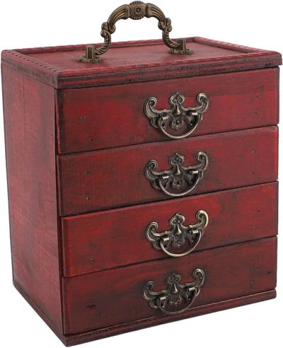 Houten Sieradenkist - Opbergdoos Lade - Sieraden Organiseren - Vintage Chinese Stijl - 20 x 18 x 13 cm - Bruin