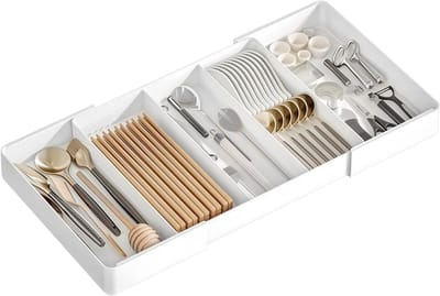 Uitbreidbare Bestek Organizer voor Keukenladen, Verstelbare Indeling voor Keukengerei, Ideaal voor Bestek, Keukenaccessoires en Kleine Voorwerpen, 27-51 cm Breed