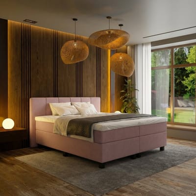 Mörgenn Boxspring Madrid - Pocketvering - 6-Baans Hoofdbord - Oud Roze - 80x220 cm - Inclusief Dekbed en Kussens