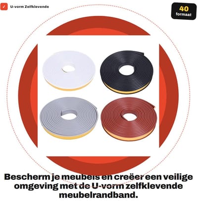 Dailygoods- Meubelrandband U-vorm - 5 meter - TPE-kunststof - Flexibel - Stootrand - Randbescherming Rubber - Geschikt voor scherpe randen