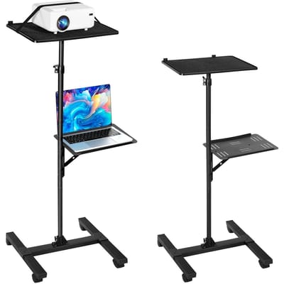 Support de projecteur, Support de sol pour ordinateur portable à 2 étagères, Table de support de projecteur avec hauteur réglable 860 à 1360 mm, Support de projecteur à cadre en I Trépied pour