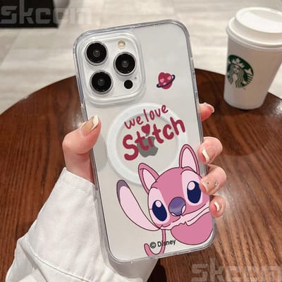 Disney Stitch en Angel Transparant Telefoonhoesje Voor iPhone 16 Pro Max 15 14 Plus 11 12 13 X XR XS Voor Magsafe Draadloze Oplaadhoes iPhone 13