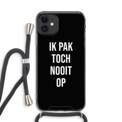 Case Company® - Hoesje met koord geschikt voor iPhone 11 hoesje met Koord - Ik pak nooit op - Zwart - Telefoonhoesje met Zwart Koord - Bescherming aan alle Kanten en Over de Schermrand