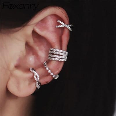 FOXANRY Boucles d'oreilles Set en Argent Sterling 925 Anti-Allergie Pour Femmes Tendance Élégant Simple Zircon Scintillant Bijoux de Mariée Pince d'oreille brown