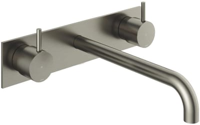 Hotbath Cobber CB006TEXT25 afbouwdeel wastafelkraan 3-gats met achterplaat en 25cm uitloop geborsteld nikkel