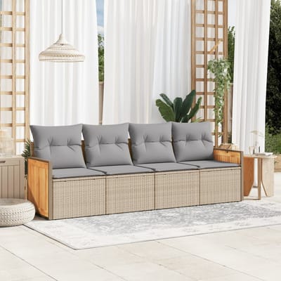 vidaXL - 4-delige - Loungeset - met - kussens - poly - rattan - beige