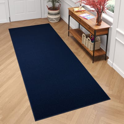 Tapiso Mono Loper Kleed Navy Effen Gang Laagppolig Vloerkleed Maat- 90x100