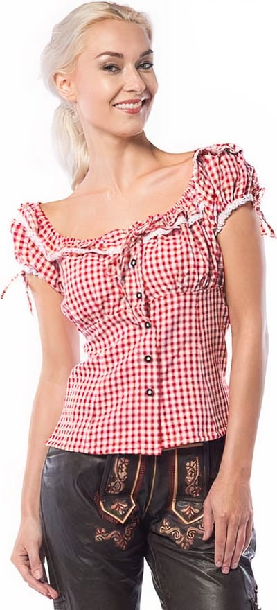 Partychimp Oktoberfest Blouse Dames Top Liesl Oktoberfest Dames Carnavalskleding Dames Carnaval Kostuum Dames - Polyester - Rood/Wit - Maat M