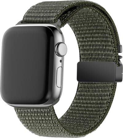 Bandz Nylon band 'Classic' met Parachute sluiting - geschikt voor Apple Watch Series 1/2/3/4/5/6/7/8/9/10/11/SE/SE2/SE3 - iWatch nylon bandje voor kleine maten: 38mm/40mm/41mm/42mm (legergroen)