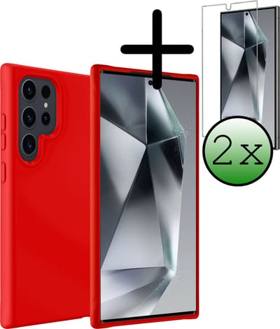 Hoesje Met 2x Screenprotector - Geschikt voor Samsung Galaxy S24 Ultra - Sterk & Shockproof - Back Cover - Siliconen Case - Telefoon Hoes - Rood