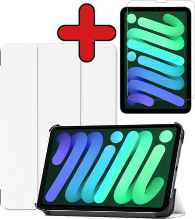 Hoesje Geschikt voor Apple iPad Mini 6 (2021) - 8.3 inch - 6e Generatie - Met Screenprotector - Trifold Bookcase - Hard Cover - Hardcover Book Case - Tablet Hoes - Wit