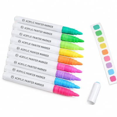 Acrylverfmarkers 9 kleuren vloeibare inkt zachte punt grote inhoud rollerbal tekenstiften basisverpakking