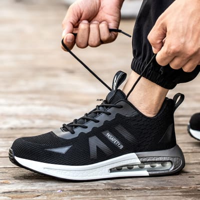 Nieuwe Heren Veiligheidsschoenen met Stalen Neus Anti-smash Sport Werksneakers Puncture Proof Heren Werk Veiligheidslaarzen Heren Luchtkussen 44 black