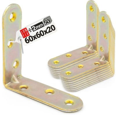 LUN FIX - meubelbouwhoek - 50 Stuks - Geel Verzinkt - 60x60x20x2 mm - Houtverbinder