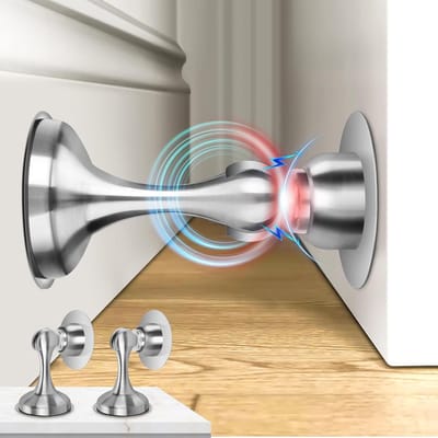 Magnetische Deurstopper 2 Stuks - Roestvrijstalen Deurhouders voor Muur- en Vloermontage - Houdt Deur Open zonder Boren - Met Sterke Kleefband - Zilver