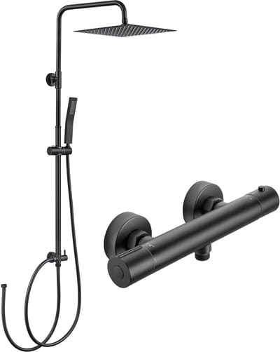 Auralum Max Regendouche met Thermostaatkraan - RVS Doucheset - Ø 25 cm Douchekop - met Thermostatische Mengkraan - Verstelbare Hoogte 72-110 cm - Regendoucheset - Zwart