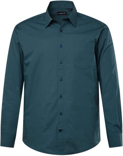 Men Plus - Heren - Overhemd lange mouwen kentkraag print comfortabele pasvorm - As turkoois - Maat L