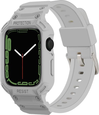 Stravo Geïntegreerde Apple Watch bandje en Beschermhoes - Grijs - Universele Maat voor 38mm 40mm 41mm - Stijl ontmoet Sportiviteit