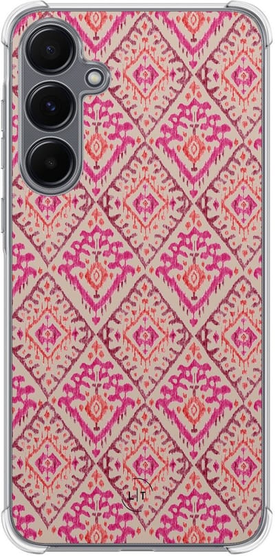Shockproof hoesje - Geschikt voor Samsung Galaxy A35 - Ibiza art deco - Extra sterke case - TPU/polycarbonaat - Print / Illustratie - Roze, Transparant