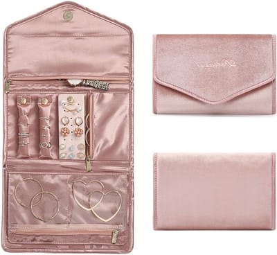 Reisjuwelenorganizer, Vouwbare Sieradenopbergcase voor Vrouwen, Ideaal voor Ringen, Kettingen, Oorbellen en Armbanden tijdens je Reis