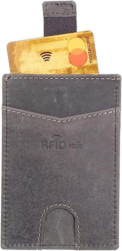 Pride & Soul Creditcardhouder voor volwassenen, met RFID-folie, voor dames en heren, van echt leer, leren etui, lederen reisaccessoires, portemonnee, grijs, 11 x 7,0 x 1,0 cm, grijs
