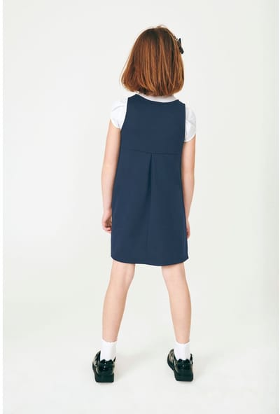 Next - Meisjes - Jersey stretch schoolovergooier met strik - Blauw