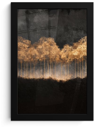 Poster in lijst - Fotolijst 20x30 cm - Posters - Gouden Bomen in Mistig Landschap - Posterlijst zwart - Decoratie - Wanddecoratie woonkamer - Muurdecoratie slaapkamer