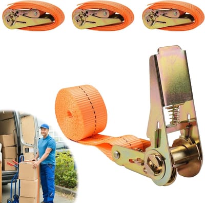 4 stuks sjorbanden met ratel, 2 m lang, 25 mm breed, robuuste bevestigingsriemset, verstelbare spanbanden met klemsluiting voor motorfiets, bagagepakket, ladingbeveiliging, belastbaar tot 1 t, oranje