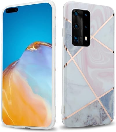Cadorabo Hoesje geschikt voor Huawei P40 in Roze Wit Goud Marmer No. 9 - Beschermhoes gemaakt van TPU siliconen Case Cover met mozaïek motief