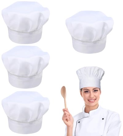 Dailygoods- Koksmuts Verstelbaar - Witte Koksmuts - 4 Stuks - Katoenen Koksmuts - Duurzaam - Geschikt voor Koks 24 cm - Kokshoed