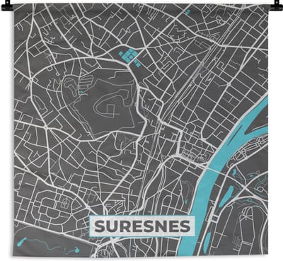Wandkleed - Wanddoek - Suresnes - Frankrijk - Plattegrond - Stadskaart - Kaart - 180x180 cm - Wandtapijt