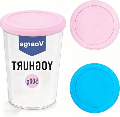 Herbruikbare Siliconen Dekens - Set van 2, Ideaal voor Yoghurtbekers van 150-500g, Duurzaam en Milieuvriendelijk