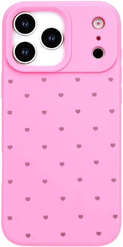 Hoesje Geschikt voor Apple iPhone 17 Pro - Neon Roze - Casemania Stevige Siliconen Back Cover met Hartjes Print