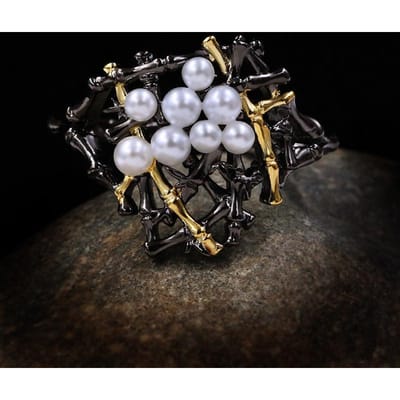 Tamsui Barok Parel Ring voor Dames Ins Mode Japans Retro Bos Frozen Stijl Veelzijdige Middenvinger Ring No. 8 gray