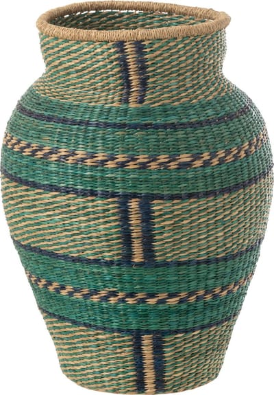 J-Line vaas Cécile Strepen - zeegras - azuur/donkerblauw - 48 cm hoog