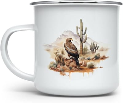 Emaille Mok - Campingmok Koffiemok - Buiten Gebruik - Vintage Stijl - 350ml - Dierenprint
