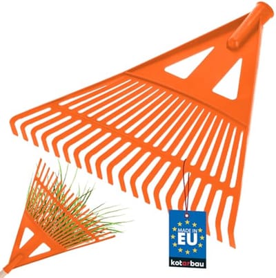 KOTARBAU® Bladhark, Tuinhark van Kunststof, 43 cm, Oranje, zonder Steel, Gazonhark, Waaierbezem, Lichtgewicht Hark, Stevige Hark