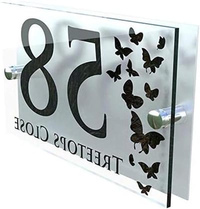 Huisnummer Naambord - Adresbord Deur - Huis Markeren - Vlinders Design - 14x20 cm - Zwart