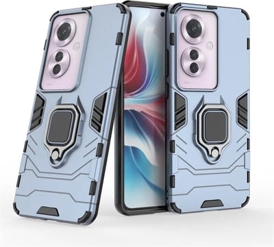 MobyDefend Hoesje - Geschikt voor Oppo Reno 11F - Dubbelgelaagde Pantsercase Met Standaard - Blauw