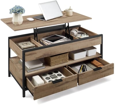 uJOY Salontafel - Lift-top ontwerp - Stevig hefmechanisme - Industrieel design - Ideaal voor werken, eten of gamen - Bruin