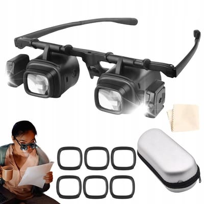 Leesbril - LED Loepbril Opzetbril - 4 Vergrotingsglazen 2x tot 24x - Verstelbaar & Draagbaar - Voor Lezen, Hobby & Reparatie - Wordt geleverd met schoonmaakdoekje en opbergdoos