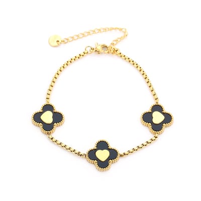 Bijoutheek Armband (Sieraad) Klavers Hartjes zwart