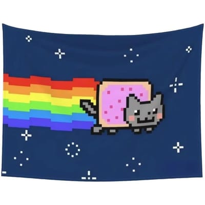 1 Stuk Nyan Cat Wandkleed, Pixel Regenboog Kat Muurdecoratie, Polyester 2D Print, Retro Meme Decor Voor Slaapkamer, Cadeau 90X150cm