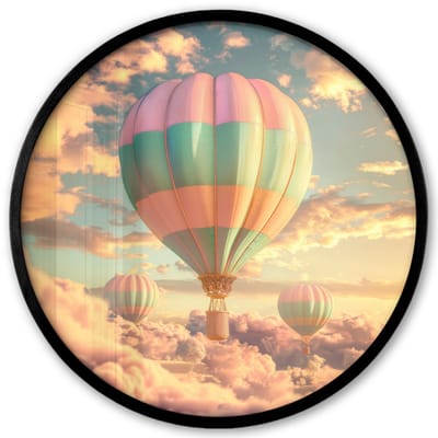 Poster in lijst Rond - Fotolijst 40x40 cm - Posters - Luchtballon - Dromen - Wolken - Lucht - Ronde posterlijst zwart - Decoratie - Wanddecoratie woonkamer - Muurdecoratie slaapkamer