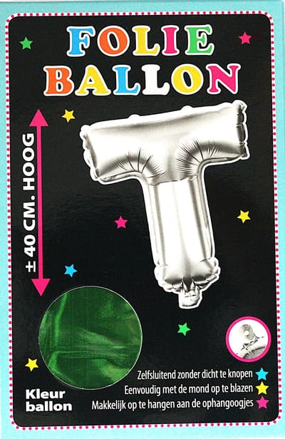 Folieballon - T - Letter Groen - 40cm - Folie - Ballon - Zelfsluitend - Eenvoudig Met Mond Opblazen - Ophangoogjes - Touche Cards